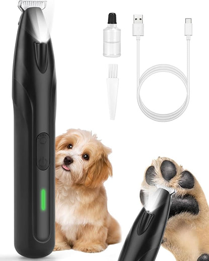 Dogs Paw Trimmer, 2 Speed Low Noise Dog Clippers for Grooming, Cordless Rechargeable Dog Hair Trimmer with LED Light, Widen Blade Cat Pet Hair Shaver for Paws, Eyes, Ears, Face, Rump (Black)