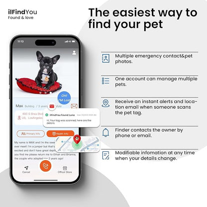 Dog Tags Personalized, QR Code Pet ID Tags for Dog Collar, Online Profile, Scan Location Alerts, Orange