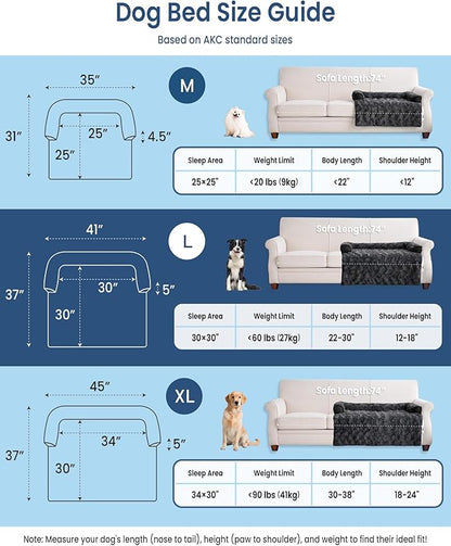 Calming Large Dog Bed for Couch, 41 x 37 inch Removable Couch Cover for Dogs Washable, Non-Slip Fluffy Plush Dog Sofa Mat for Furniture Protector - Dark Grey