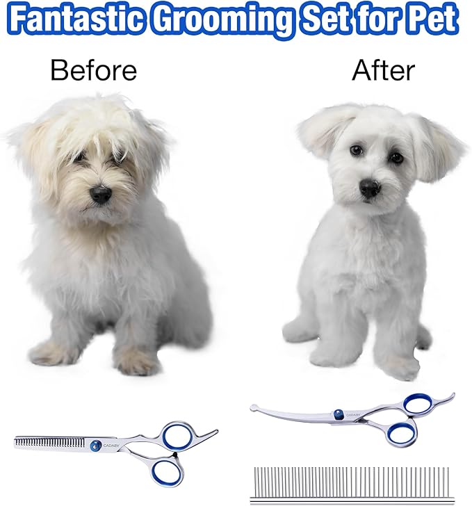 3 in 1 Dog Grooming Scissors Kit with Safety Round Tips, Professional Dog Grooming Scissors, 4CR Stainless Steel Pet Grooming Shears for Dog, Cat,Sharp and Sturdy