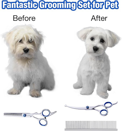 3 in 1 Dog Grooming Scissors Kit with Safety Round Tips, Professional Dog Grooming Scissors, 4CR Stainless Steel Pet Grooming Shears for Dog, Cat,Sharp and Sturdy