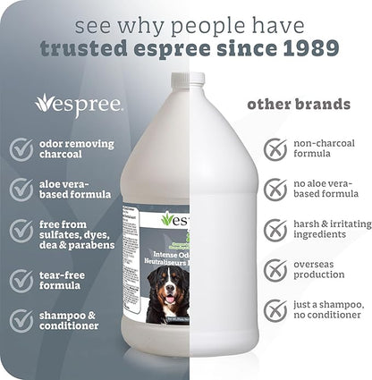 Espree Intense Charcoal Odor Neutralizer Dog Shampoo & Conditioner, Eliminates Stubborn Dog Odors, Plant Based Ingredients, 2 in 1, Charcoal-Infused Odor Neutralizer for Dogs, Cruelty-Free, Gallon