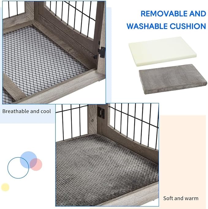 Dog Crate Furniture with 3 Doors,39.4" Large Dog Crate with 2 Drawer & Cushion,Wooden Dog House Kennel for Medium/Large Dog (39.4" L_23.6" W_40" H)