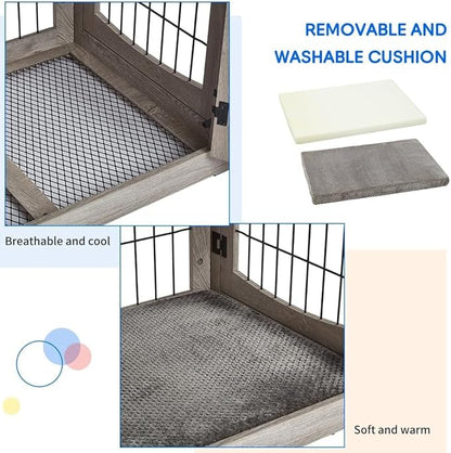 Dog Crate Furniture with 3 Doors,39.4" Large Dog Crate with 2 Drawer & Cushion,Wooden Dog House Kennel for Medium/Large Dog (39.4" L_23.6" W_40" H)