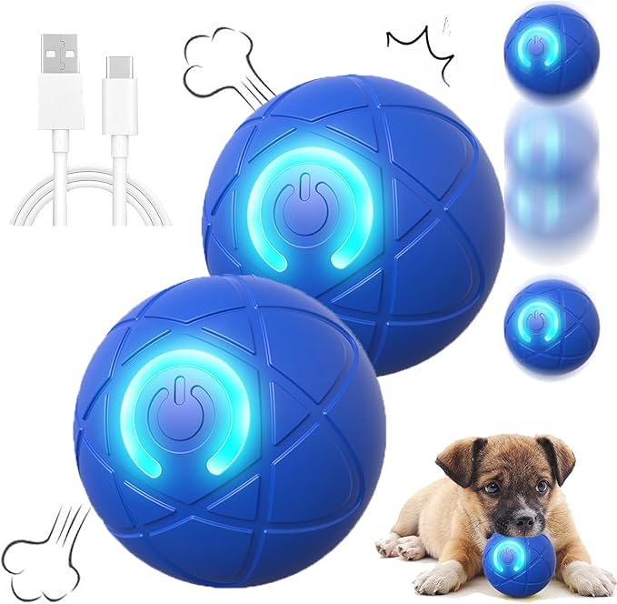 2PCS Shaky Ball Toy for Dogs,Pet Bounce Ball ,Vibrating Dog Ball for Dogs, Automatic Moving Dog Toy Ball,Bouncing Ball for Dogs Interactive Dog Ball,Automatic Moving Dog Toy Ball shaking(Blue+Blue)