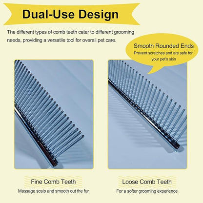 3 PCS Puppy Brush Grooming Kit, Stainless Steel Flea Comb, Fit for Yorkie, Shih Tzu, Maltipoo, Soft Bristle (Yellow)