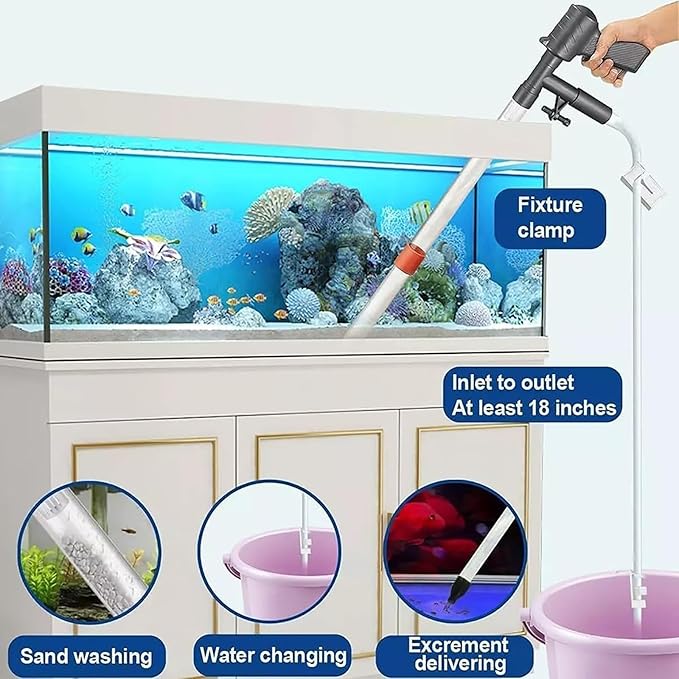 Fish Tank Cleaner, Gravel Pump Vacuum for Aquarium, Vacuum Water Changer Sand Algae Cleaner Filter,New Quick Water Changer with Air-Pressing Button,Safe and Noisy,Adjustable Length, Free Your Hands