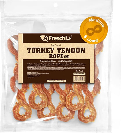 Afreschi Natural Turkey Tendon Rope (M) 10 oz Rope, Turkey Sourced from USA, All Natural Puppy Chew, Hypoallergenic, Rawhide Alternative, for Medium Breeds