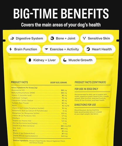 Fi 8-in-1 Dog Supplement Powder | Health Support for Bone, Skin, Digestion, Immunity & Joint Supplement for Dogs | Vet-Formulated for Puppies, Adults and Seniors | 90 Scoops