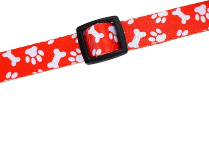 Mile High Life Dog Collar | Cute Puppy Collars | Lightweight Girl Dog Collar | Soft Boy Dog Collars | w Paws Bones Mustache Pattern (Red, Medium)