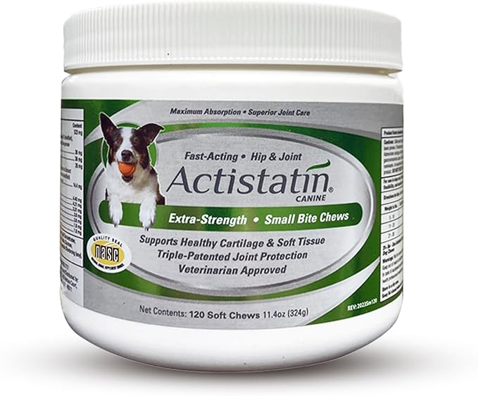 Actistatin Canine Small Dog Soft Chews, 120ct  Patented Extra-Strength Joint, Cartilage, Soft Tissue Supplement: Glucosamine, Chondroitin, Manganese, MSM, L-Carnitine  High Absorption, Fast Results