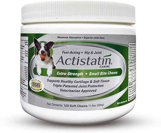 Actistatin Canine Small Dog Soft Chews, 120ct  Patented Extra-Strength Joint, Cartilage, Soft Tissue Supplement: Glucosamine, Chondroitin, Manganese, MSM, L-Carnitine  High Absorption, Fast Results