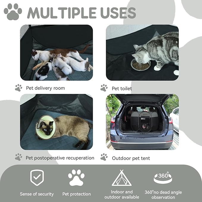 Dog Cat Playpen Indoor Outdoor for Puppy Pet Travel and Recovery After Surgery, Dogs Enclosure Tent Crates Cage Indoor/Outdoor, Portable Pop Up Dog Kennel with Carrying Case (Dark Grey, Small)