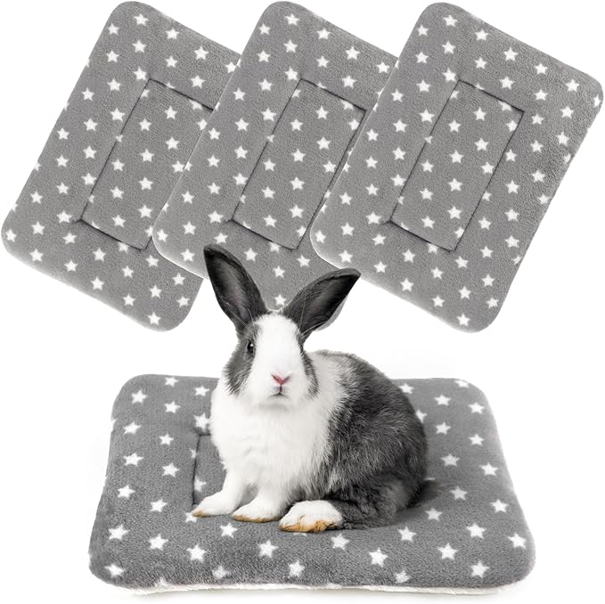 4-Pack Rabbit Bed, Washable Bunny Mat, Fleece Guinea Pig Bedding, Soft Flannel Small Animal Cage Liner, Blanket for Hamster Ferret - 19"x13"