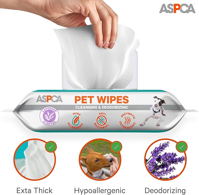 Grooming Wipes Hypoallergenic for Dogs & Cats of All Ages, Cleansing & Deodorizing - Lavender Scented - 100pk