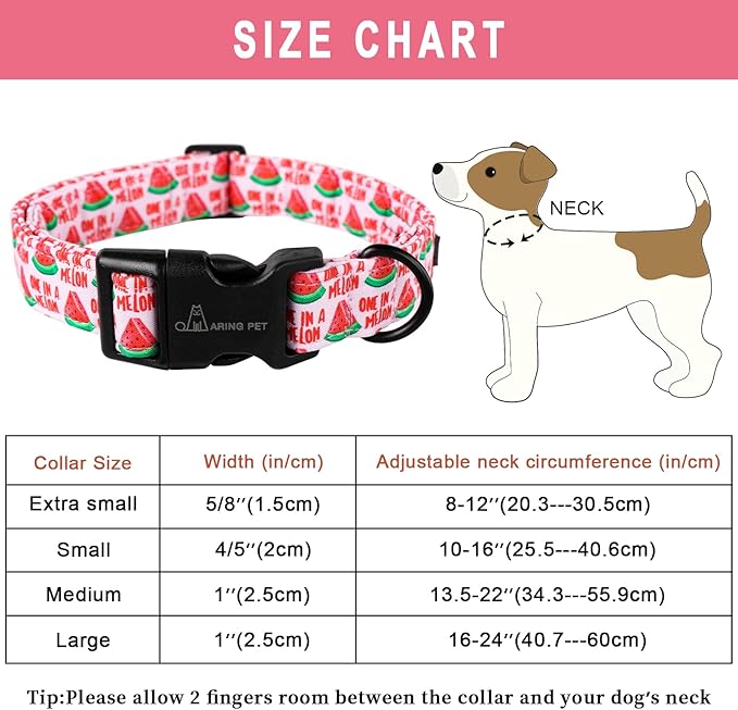 ARING PET Summer Dog Collar-Cute Watermelon Dog Collar for Small Dogs, Adjustable Soft Cotton Girl Dog Collars for Small Medium Large Dogs, X-Small