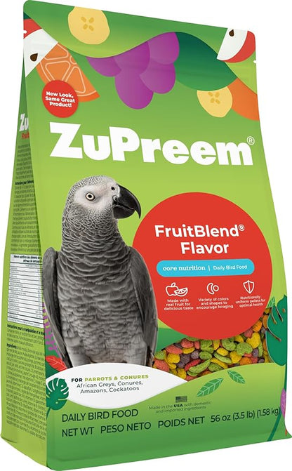 ZuPreem FruitBlend Bird Pellets, Daily Bird Food for Parrot, Conure, Caique, African Grey, Eclectus, Small Cockatoo, Core Nutrition for Medium Large Birds, Parrot Food (ML, 3.5 lbs)