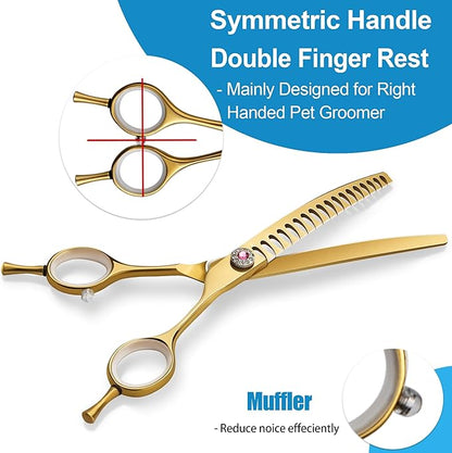 7" Downward Curved Dog Grooming Scissors for Grooming Face and Paws Safety Dog Chunker Trimming Cutting Shears for Dog Cat Pet Grooming Gold