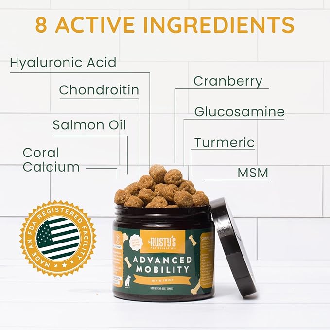 Rusty's Pet Essentials Premium Hip & Joint Dog Supplement (170 Chews) - Advanced Mobility - Formulated with Chondroitin - Calcium - Glucosamine - Turmeric & MSM for Joint Health - Made in The USA