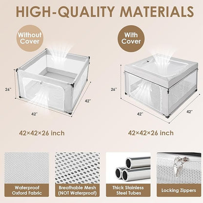 EHEYCIGA 42x42x26 Inches Puppy Playpen for Dogs & Cats Indoor or Outdoor - Dog Play Pen with Door, Dog Fence for Small Pets with Heavy-Duty Oxford & Steel Frame, with Cover