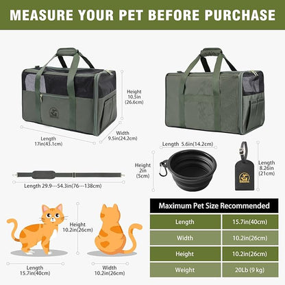 Luxury Pet Carrier for Dogs, Cats, Puppies - Airline TSA Approved, Durable Anti-Scratch Fabric, Soft-Sided, Consistent Airflow, Foldable Design, Cushion Pad, Travel (Olive Green, Medium)