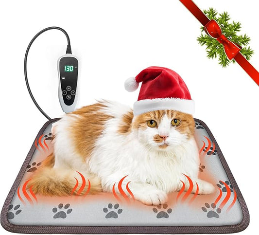 Cat Heating Pad 18x18 in Pet Heating Pad for Cats Waterproof Smart Thermostat Switch, Adjustable Heated Cat Bed, Adding Wire Rope Wires Cat Warming Pad-Paw Print