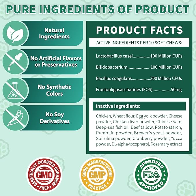 Cat Probiotics Tasty Chews for Digestive & Gut Support - Crunchy & Creamy Texture - Cat Gut Health, Constipation Relief, Healthy Stool, Natural Supplement for Cats, Chicken Flavor - 500 Chews