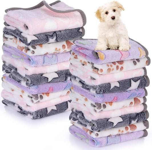 Chumia 40 Pcs Blankets Soft Fluffy Fleece Washable Pet Dog Sleep mat Paw Print Pattern Fleece Blankets for Pets Throw Warm Bed Mat for Dog Puppy Cat(24 x 16 Inch,Grey)