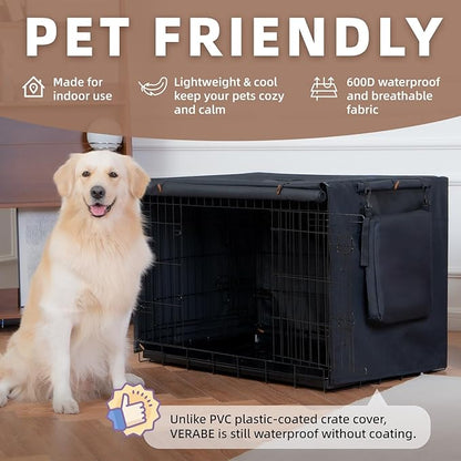 600D Dog Crate Cover, Waterproof Pet Kennel Cover with Storage Bag Cover Fit for 24 Inch Wire Crate Dog Cage, 24 Inches, Black