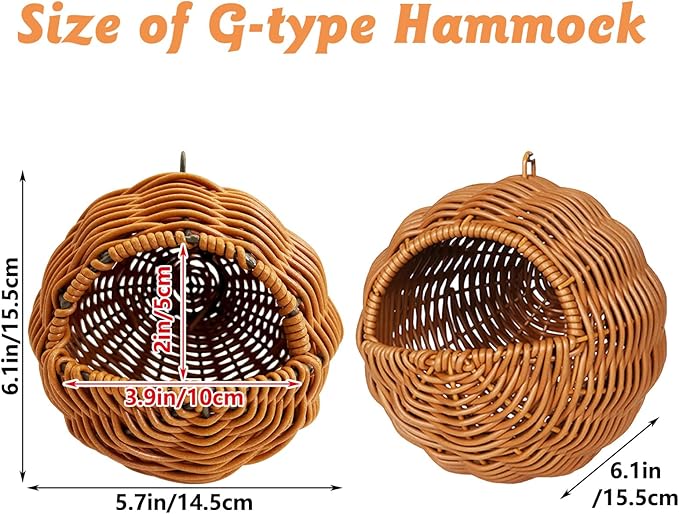 BNOSDM Rattan Bird Nest Parrot Nesting House Parakeet Hanging Swing Soft Lovebird Warm Bed Sleeping for Parrots Bird Cage Accessories for Cockatiels Budgerigars Finches Canaries (G-Hole Style)