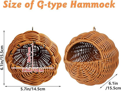 BNOSDM Rattan Bird Nest Parrot Nesting House Parakeet Hanging Swing Soft Lovebird Warm Bed Sleeping for Parrots Bird Cage Accessories for Cockatiels Budgerigars Finches Canaries (G-Hole Style)