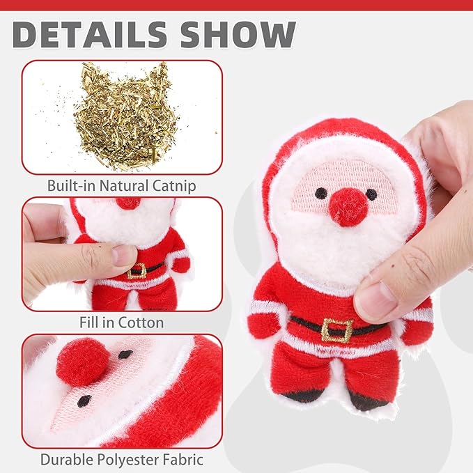 KOOLTAIL Christmas Cat Catnip Toys, 5 Pack Durable Soft Santa Claus Christmas Tree Candy Toy Filled with Natural Catnip, Interactive Bite Resistant Chew Teeth Cleaning Gift for Indoor Cats Kitten