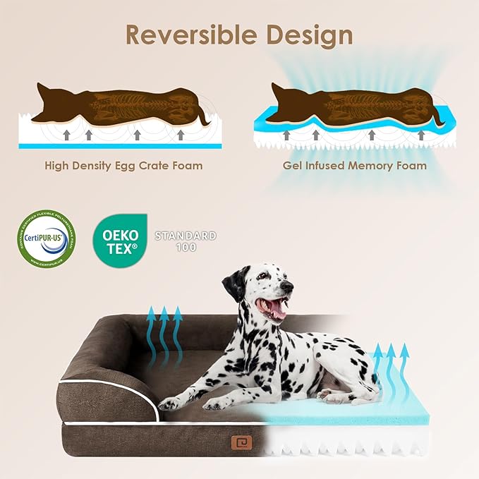EHEYCIGA Orthopedic Dog Bed for Small Dogs, Waterproof Memory Foam Small Dog Beds with Sides, Non-Slip Bottom and Egg-Crate Foam Medium Dog Couch Bed with Washable Removable Cover, Brown