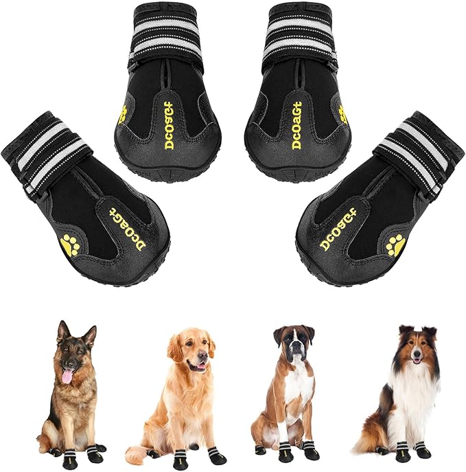 DcOaGt Dog Shoes for Small Medium Puppy, Anti-Slip Waterproof Dog Boots & Paw Protectors for Hot Pavement Winter Snow, Breathable Reflective Booties for Hiking Walking Hunting,Black 4PCS(Size 5)