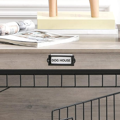 HOOBRO Dog Crate Furniture, 38.6" Large Dog Kennel Indoor, Wooden Dog Crate with Pull-Out Tray, Double Doors Dog House, Modern Side End Table for Small/Medium/Large Dog, Greige BG982GW03