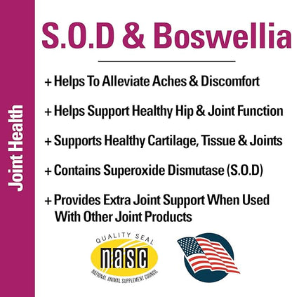 Vet Classics S.O.D. & Boswellia Joint Support Supplement for Dogs, Cats – Dog Hip & Cat Joint Supplement – Alleviates Aches, Discomfort– for Flexibility, Healthy Joint Function - 500 Chewable Tablets