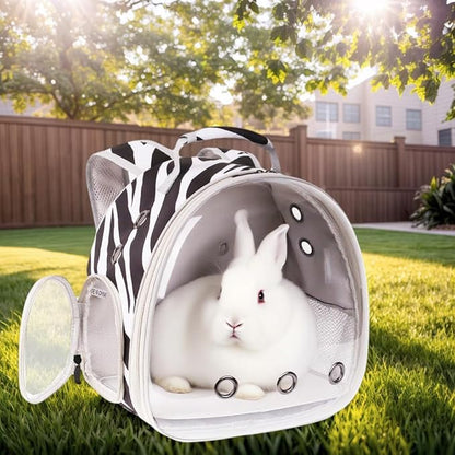 Portable Small Animal Backpack with Zebra Printing, Space Capsule Bubble Pet Carrier Cage Travel for Guinea Pig, Rabbit, Hamster, Bird, Bearded Dragon, Sugar Glider, Squirrel, Tortoise, Lizard