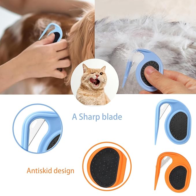 2Pcs Knotting Comb for Cats & Dogs, Pet Hair Removal Tool, Cat & Dog Grooming Comb, Knot Remover, Blue & Orange