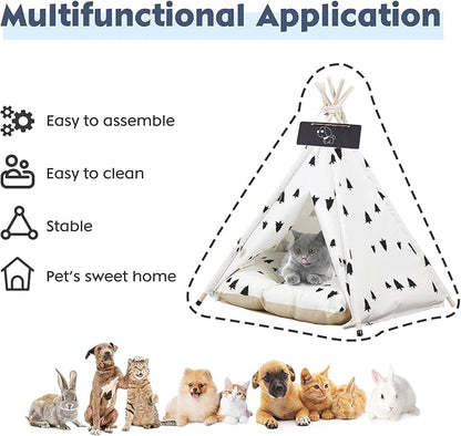 Pet Teepee Tent for Dogs, Dog Cat Teepee Bed, Portable &Washable Dog Houses Indoor Outdoor Puppy Beds for Small Dogs Cats Rabbits with Cushion and Blackboard