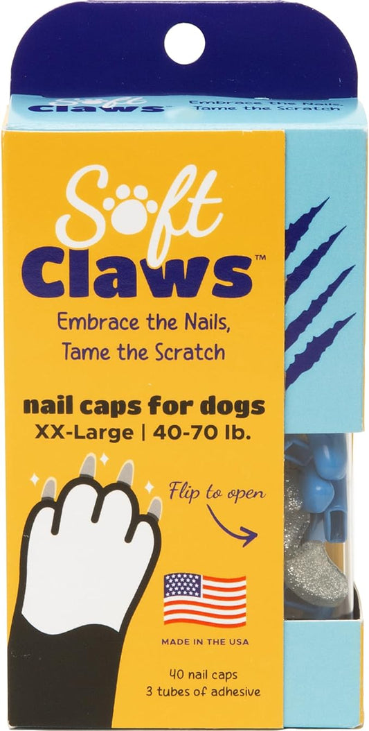 Soft Claws Nail Caps for Dogs with Non-Slip Design Made in USA - 40 Dog Nail Covers for Long-Lasting Protection of Floors and Furniture - Blue & Silver Sparkle, XXL