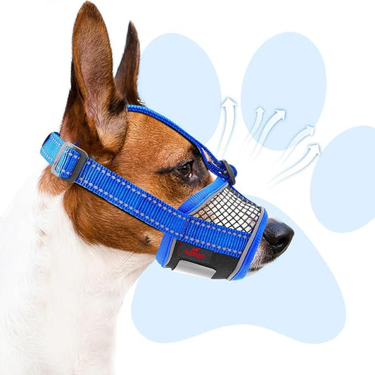 Dog Muzzle,Soft Mesh Breathable Muzzle, Air Mesh Dog Muzzle with Reflective & Adjustable Strap for for Biting Chewing Grooming,Allow Panting Drinking,Dog Muzzle for Medium (Blue, XL)