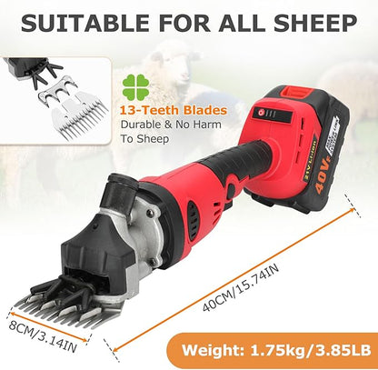 21V Cordless Electric Professional Sheep Shears, Rechargeable Sheep Clippers Cordless, Heavy Duty Animal Grooming Clippers for Sheep, Goats, Cattle and Other Farm Livestock(2 Lithium Batteries)