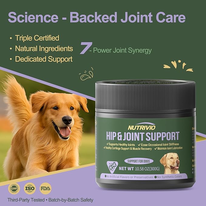 Hip and Joint Supplement for Dogs Chews with Glucosamine Chondroitin for Dog, Turmeric, Omega-3 and Collagen Chews for Dogs – Joint Pain Relief – Large & Small Breed - 300g