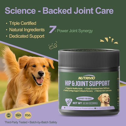 Hip and Joint Supplement for Dogs Chews with Glucosamine Chondroitin for Dog, Turmeric, Omega-3 and Collagen Chews for Dogs – Joint Pain Relief – Large & Small Breed - 300g