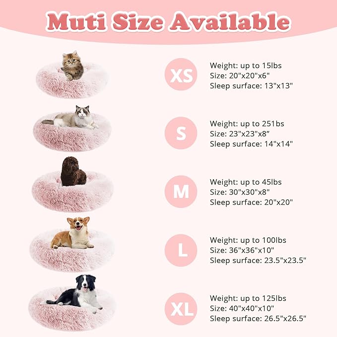 JOLLYVOGUE Dog Beds, Calming Small Dog Bed, Anti-Anxiety Dog Bed for Small Dogs, Fluffy Donut Dog Bed, Cozy Dog Cat Cushion Bed for Small Medium Dogs (24")
