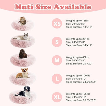 JOLLYVOGUE Dog Beds, Calming Small Dog Bed, Anti-Anxiety Dog Bed for Small Dogs, Fluffy Donut Dog Bed, Cozy Dog Cat Cushion Bed for Small Medium Dogs (24")