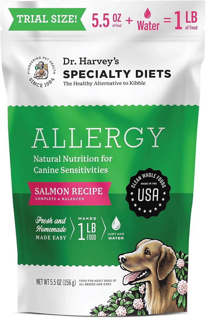 Dr. Harvey's Specialty Diet Allergy Salmon Recipe, Human Grade Dog Food for Dogs with Sensitivities and Allergies Trial Size (5.5 Oz)