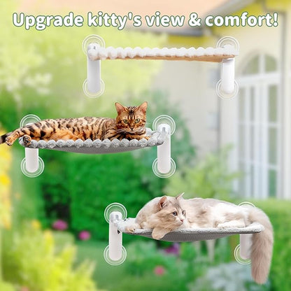 Sunhoo Cat Window Perch Hammock Foldable Kitten Bed Windowsill Seat with Suction Cup for Large Indoor Cats Inside Kitty Window Sill Ledge Shelf Hold Up to 40lbs Machine Washable 21.26*11.8in(White, M)