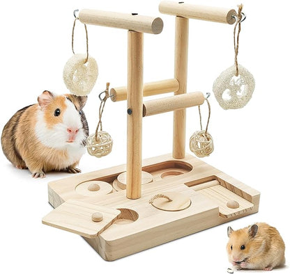 PINVNBY Guinea Pig Foraging Toys with Shelf Hamsters Interactive Enrichment Toys Bunny Wooden Puzzle Snuffle Toy Small Animals Treats Dispenser for Rabbit Chinchillas Rats and Gerbils