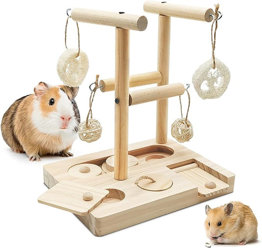 PINVNBY Guinea Pig Foraging Toys with Shelf Hamsters Interactive Enrichment Toys Bunny Wooden Puzzle Snuffle Toy Small Animals Treats Dispenser for Rabbit Chinchillas Rats and Gerbils